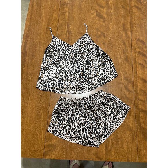 ASOS Leopard Print Satin Tank Shorts Pajama Set Leopard Cheetah Animal Print 6 - Picture 2 of 9